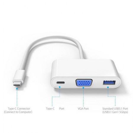 ADAPTADOR USB 3.1C -> VGA + USB 3.0 + USB 3.1