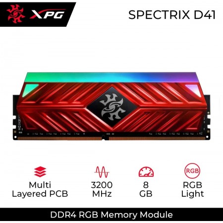 DDR4 8GB 3200 (1X8GB) CL16 XPG RGB SPECTRIX RED