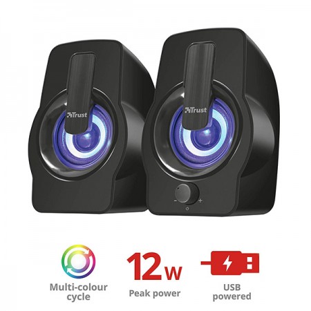 COLUNAS TRUST GEMI RGB LEDS 2.0 USB POWERED BLACK - KAMIKAZE